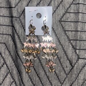 Tricolor butterfly dangle earrings